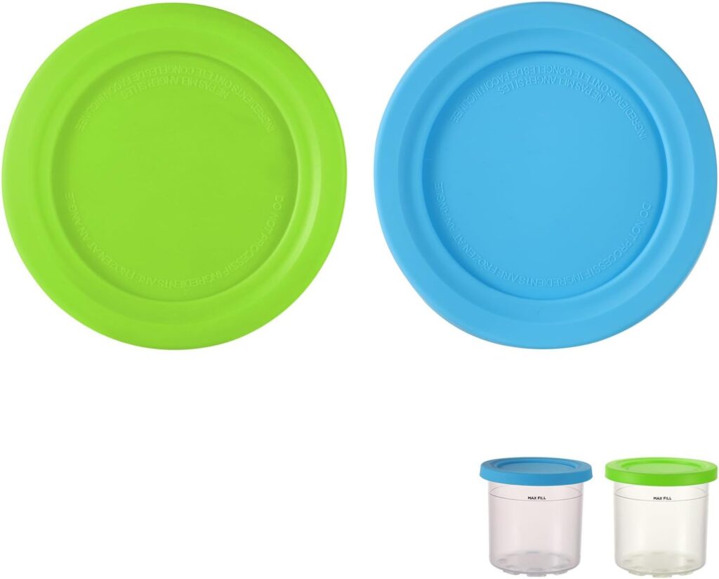2pcs Ice Cream Cover for Freezer, Diameter 4.53in Silicone Ice Cream Tub Container Covers Replacement Round Food Storage Lids for Ninja Creami NC301 NC300 NC299AMZ Series Ice Cream Maker