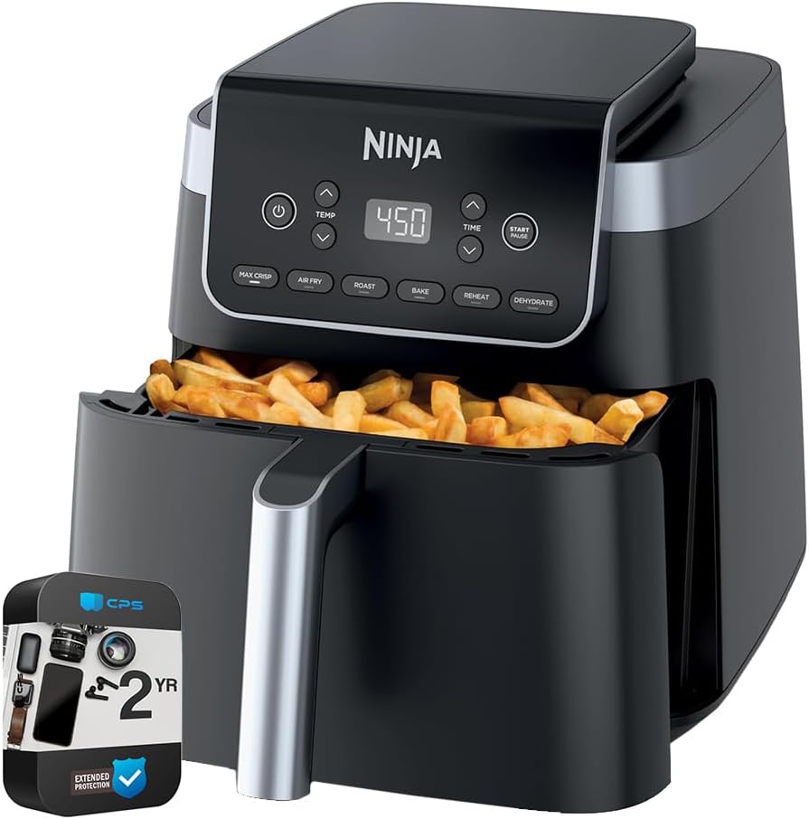 Ninja AF181 Air Fryer Pro XL 6in1 6.5Q Max Crisp Technology Nonstick Basket (Renewed) Bundle with 2 YR CPS Enhanced Protection Pack