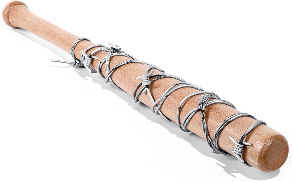 Sratte Halloween Fake Wood Baseball Bat with Barbed Wire 25.2 Inch Wooden Ball Bat Wood Bats Plastic Barb Wires Decoration Prop for Halloween Cosplay Cowboy Party Decoration(Silver Wire,2.5 Meter)