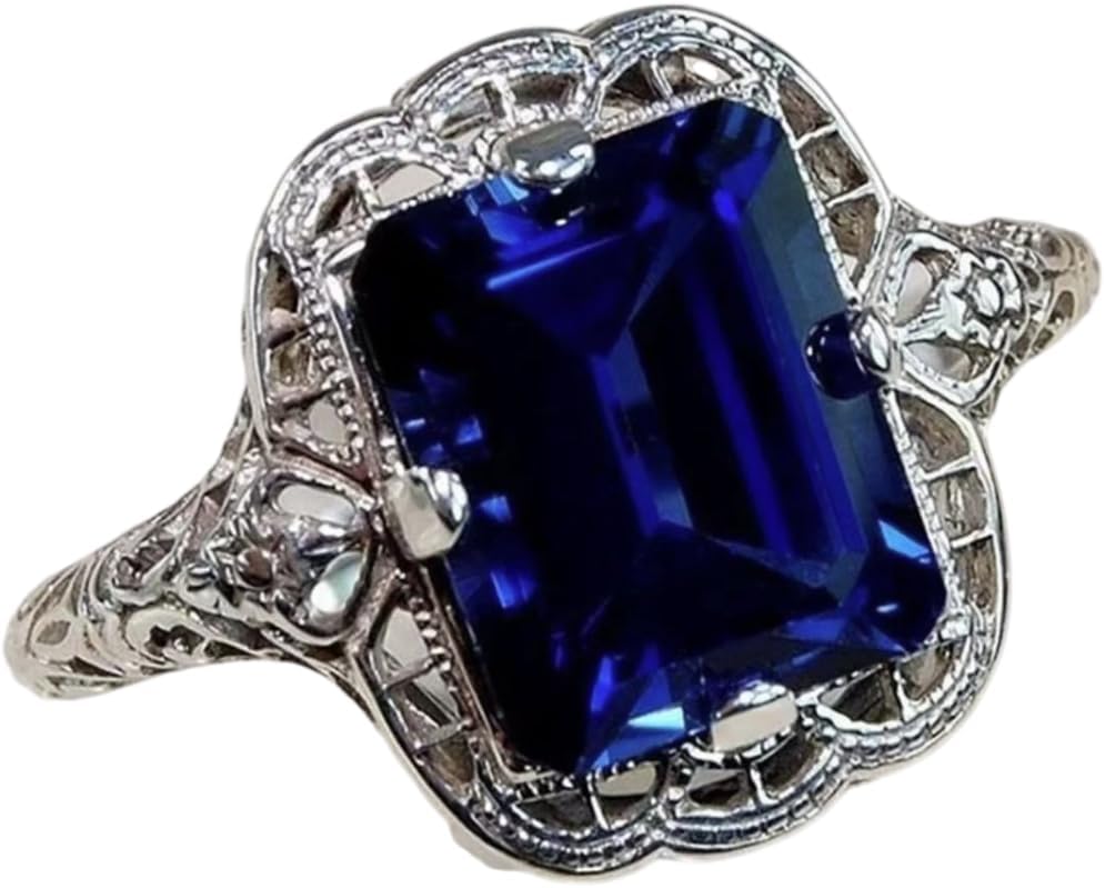 Yuren Elegant Huge Natural 3.5Ct Tanzanite 925 Silver Sapphire Ring Women Wedding Engagement Size 6-10