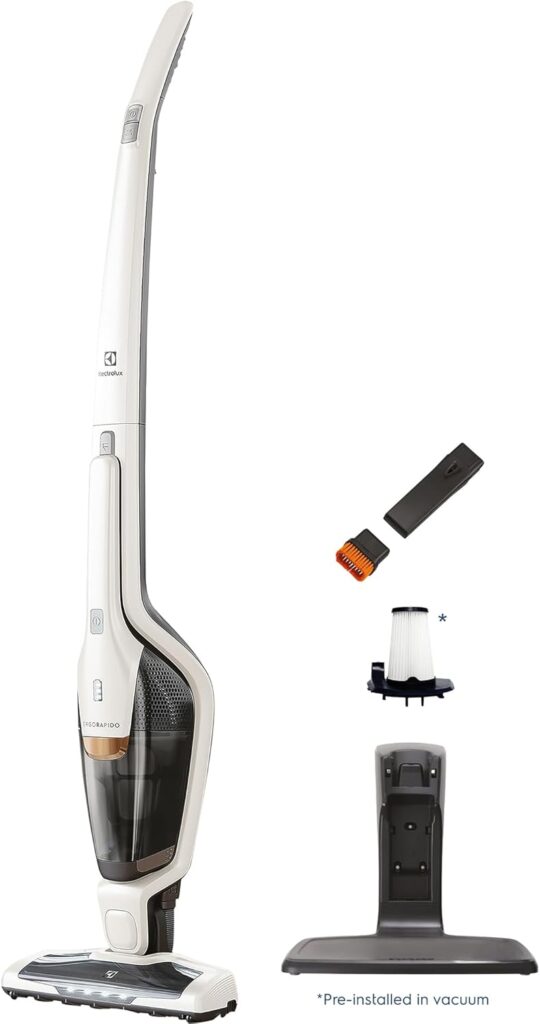 Electrolux Ergorapido Cordless 2-in-1 Vacuum Cleaner with High Suction Power and 180° EasySteer Mobility, 48-Minute Run Time, 2 Power Modes, Satin White