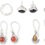 NOVICA Artisan Handcrafted Multi Gemstone Dangle Earrings | Polished Finish Sterling Silver | Multicolor Hoop Button | Cultured Pearl | Onyx | Carnelian | Lead & Nickel Free | ‘Precious Styles’ (Set