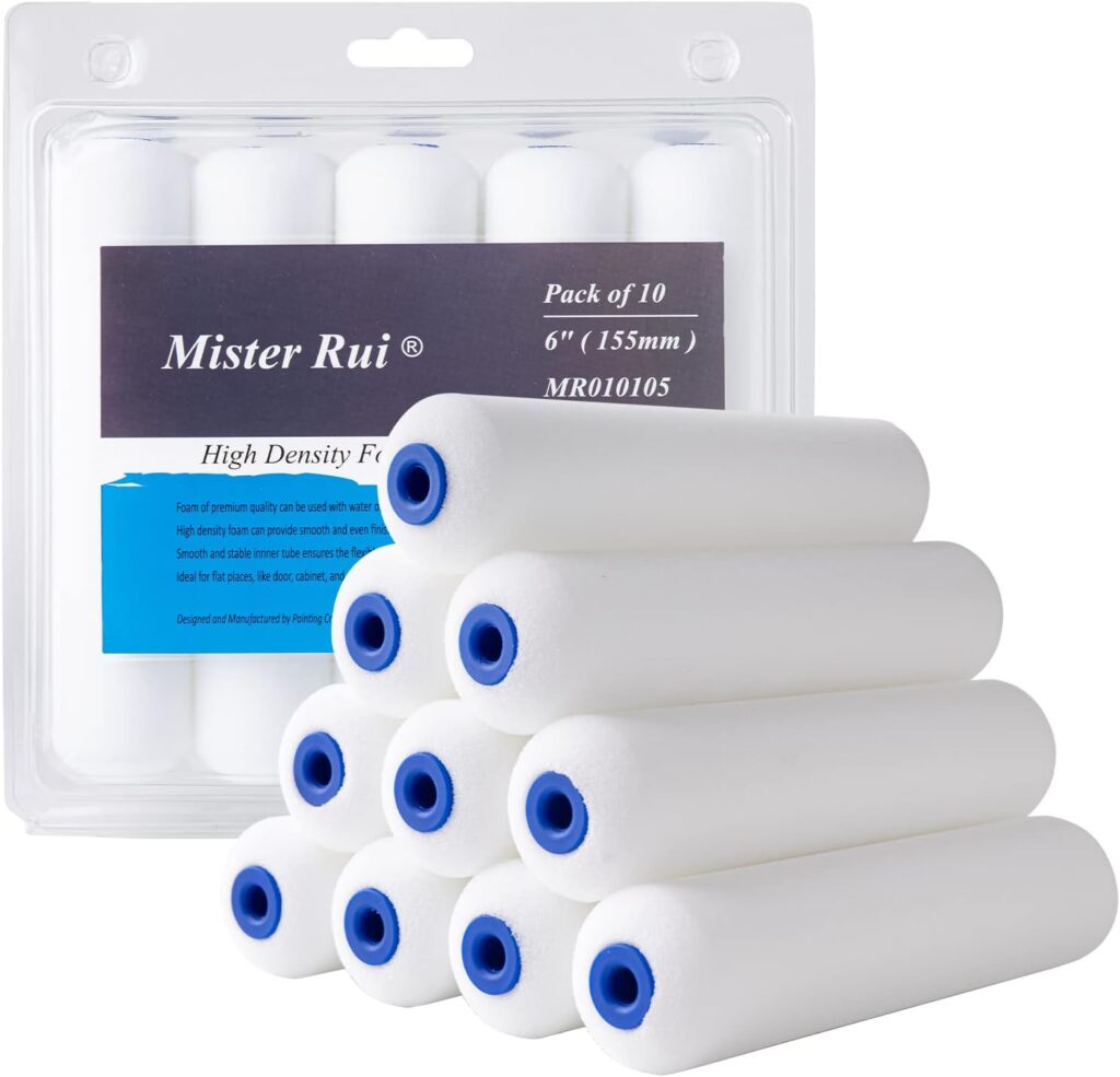 Mister Rui Foam Paint Roller Cover, 6 Inch Sponge Paint Roller Sleeve, Pack of 10, Foam of Premium Quality Can Be Used with Water and Oil Based Paints