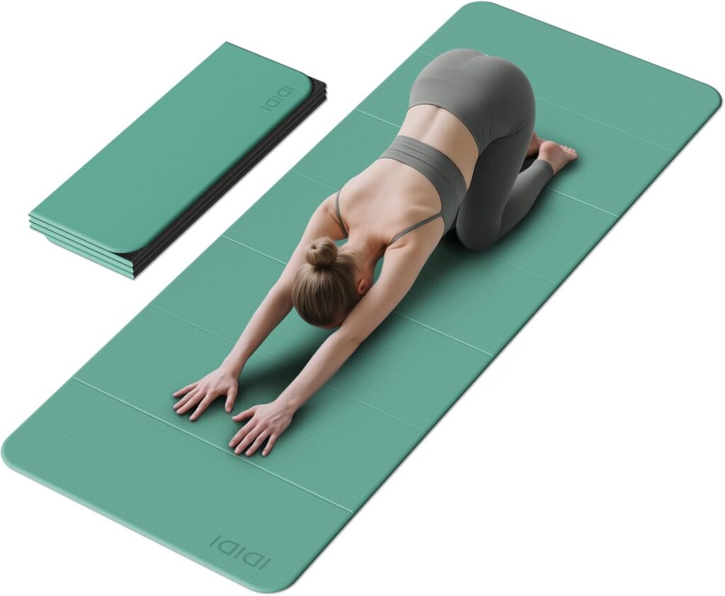 Foldable Yoga Mat Extra Thick & Large (74″ x 31.5″ x 0.32″), Double-Sided Non Slip & Lightweight Fitness Mat, 8mm Thick Wide Exercise Mats for Woman Man Kids, Portable Workout Mats for Travel, Studio or Home Use