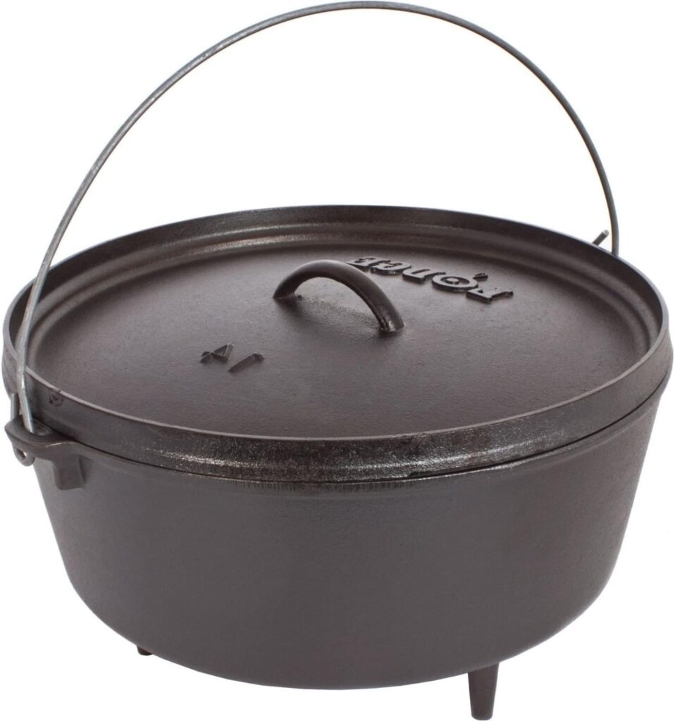 Lodge 5 Quart Pre-Seasoned Cast Iron Camp Dutch Oven with Lid – Dual Handles – Use in the Oven, on the Stove, on the Grill or over the Campfire – Black