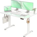 Claiks Glass Standing Desk, 48×24 Inch White Standing Desk Adjustable Height Electric Stand Up Quick Install for Computer Desks, Super White