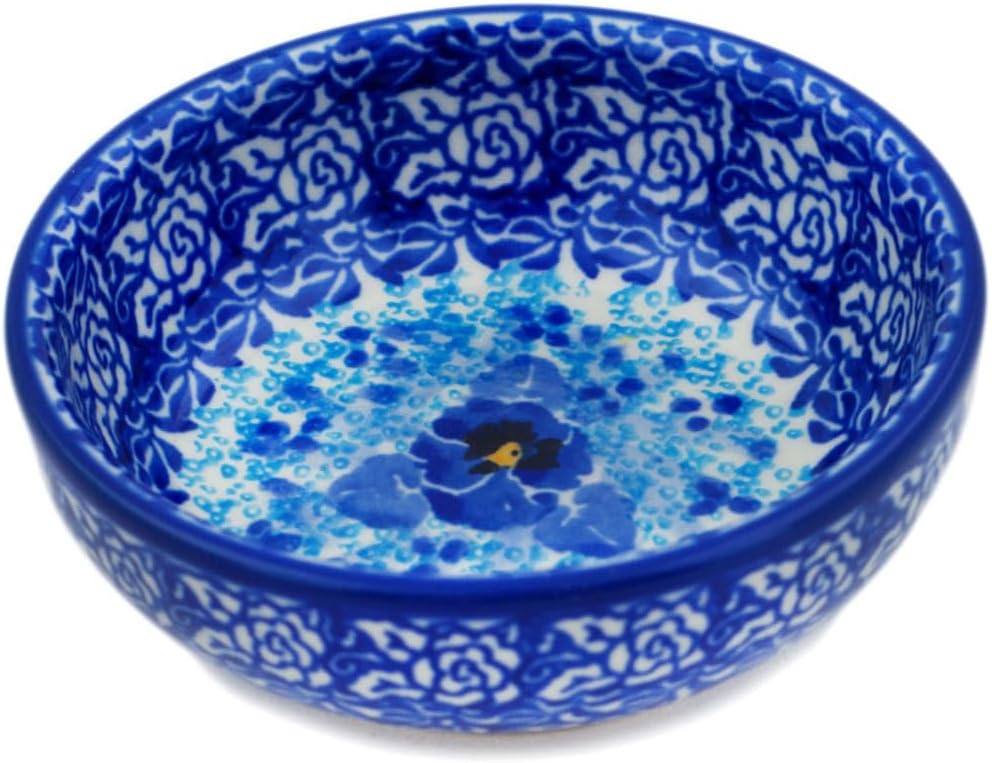 Authentic Polish Pottery Bowl 3-inch Signature UNIKAT in Deep Winter Design Handmade in Bolesławiec Poland by Ceramika Artystyczna + Certificate of Authenticity