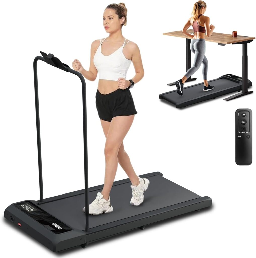 Treadmill with Handle Bar, 2.5HP Walking Pad with Handle, Portable Under Desk Treadmill for Home Office, 300LBS Capacity, Adjustable Incline, Large LED Display, Remote Control