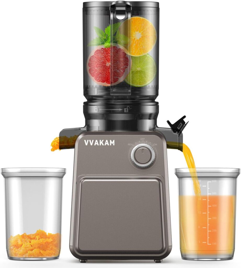 Juicer Machines, Cold Press Juicer with 4.4” Large Feed Chute Fit Whole Vegetables & Fruits, Masticating Juicer Machines, Easy to Clean, High Juice Yield – 250W