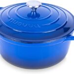 Nuovva Enamelled Cast Iron Dutch Oven Pot with Lid – 6.4 Quart Non Stick Casserole Pot – Heavy Duty & Oven Safe up to 500° F for Bread Baking, Braising, Stews, Roasting – 28cm Dark Blue