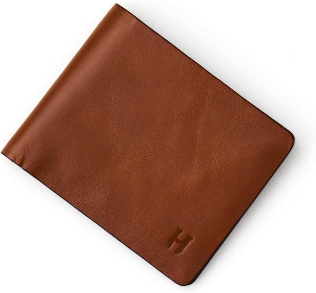 Mens Wallet, Slim Minimalist RFID Blocking, Full-Grain Leather Handcrafted Bifold, 6 Card Slots, Gift Box & Pouch, Christmas & Birthday, Plain Tan