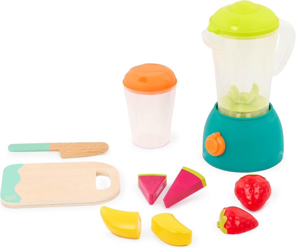 B. toys – Mini Chef – Fruity Smoothie Playset – Pretend Smoothie Set – Toy Blender & Kitchen Accessories – Food, Cup, Cutting Board, Knife – Role– Play Toys for Kids – 3+ Years