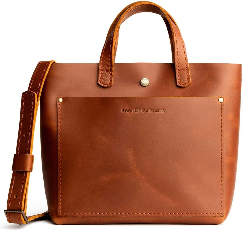 Portland Leather Goods Mini Snap Crossbody Tote Bag for Women – Handmade, Snap Closure, Durable & Unlined – Outside Pocket