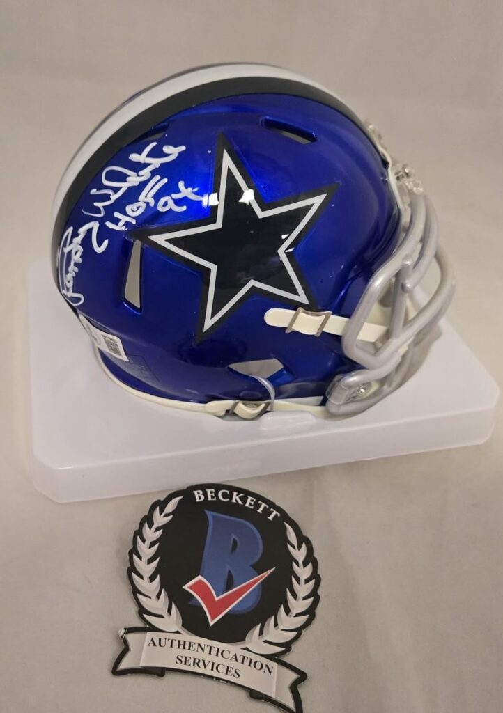 Randy HOF 94 Signed Dallas Cowboys Flash Mini Helmet Beckett Auto Football – Autographed NFL Helmets
