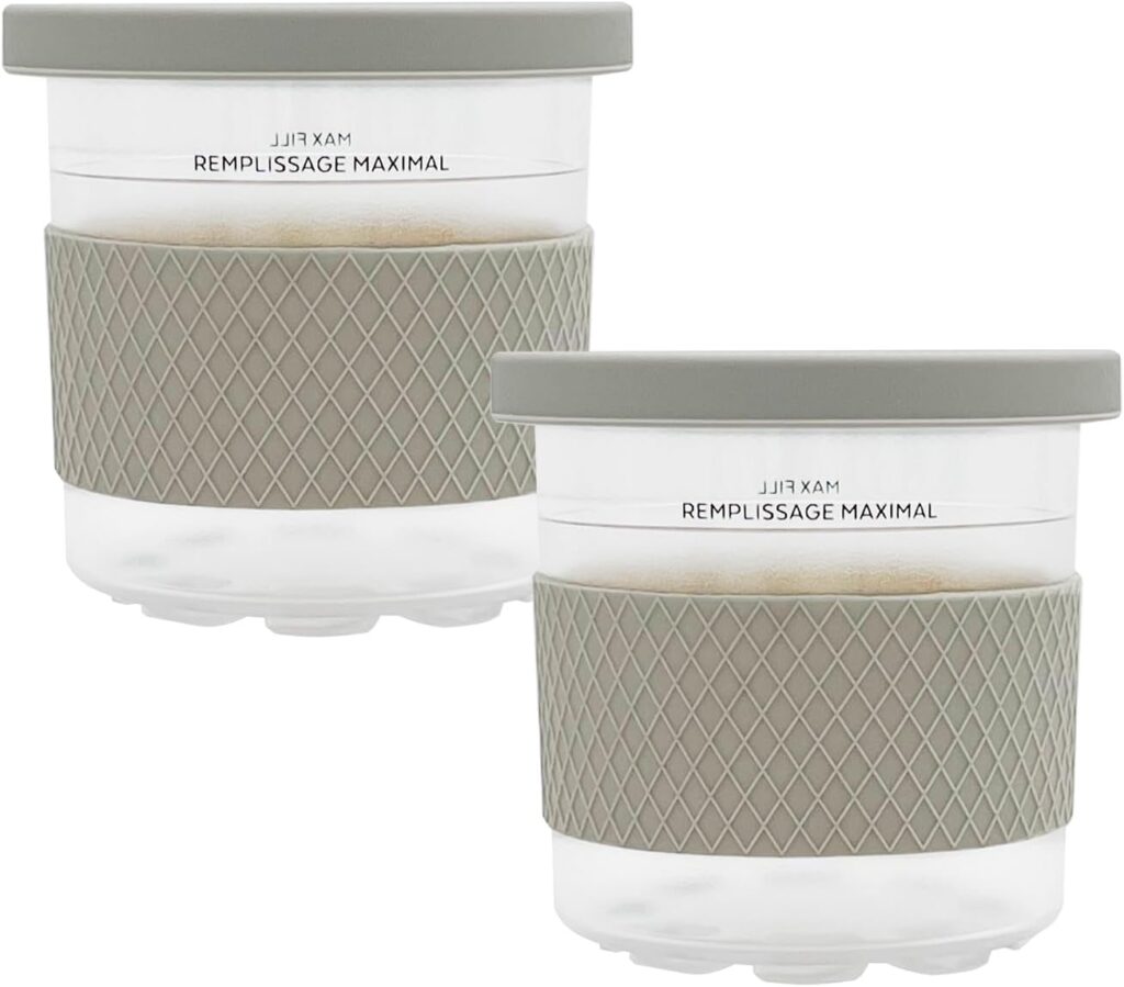 2 Pack Replacement Ice Cream Pints with Silicone Lids and Sleeves，Compatible with Ninja Creami Ice Cream Maker, Model: NC301, NC300, NC299AMZ Series. (Grey/Grey)