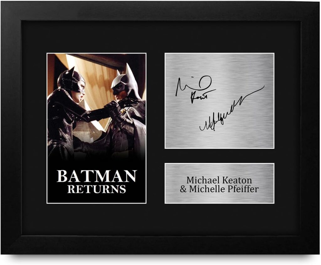 HWC Trading Michael Keaton & Michelle Pfeiffer Batman Returns Framed Gifts Printed Signed Autograph Picture for Movie Memorabilia Fans – US Letter Size