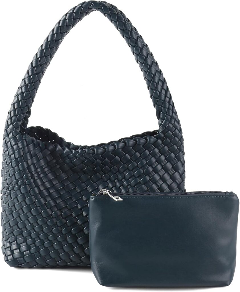 Handmade Woven Tote Bag – Women’s Vegan Leather Shoulder Bag With Purses