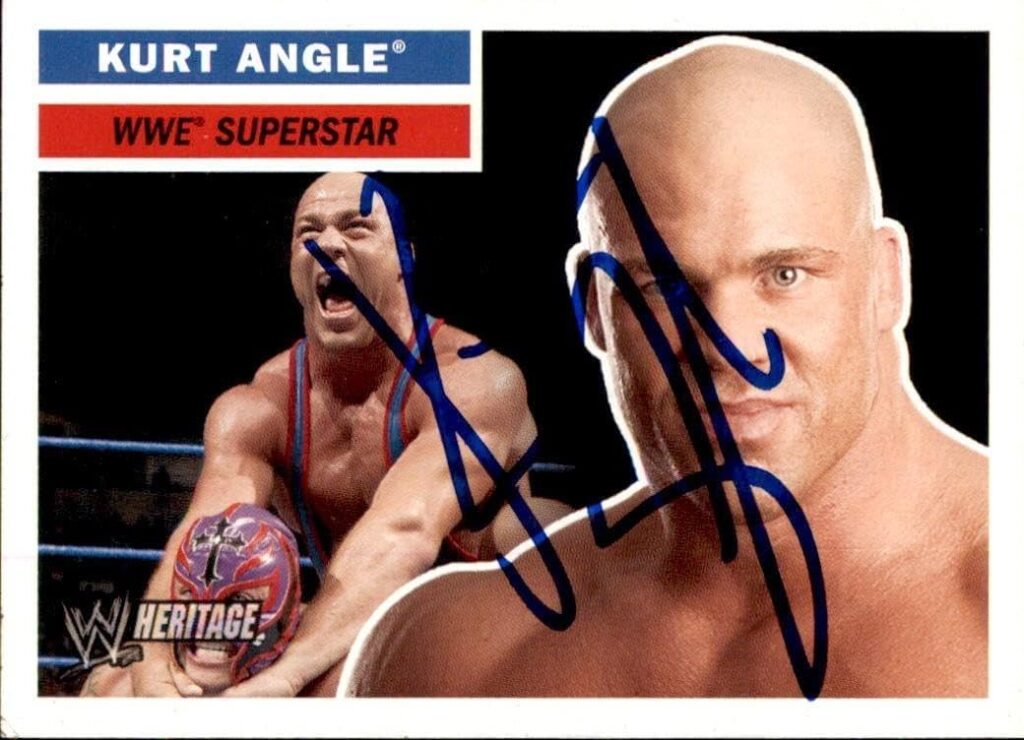 Kurt Angle Signed 2005 Topps WWE Heritage Card #23 – Autographed Wrestling Cards