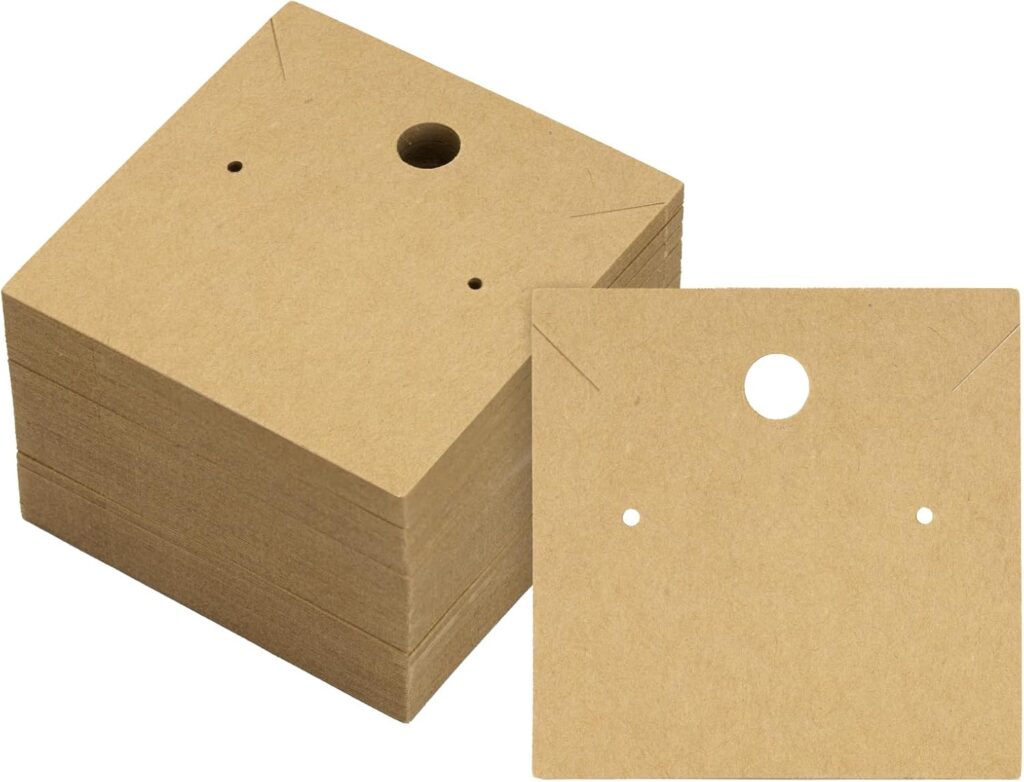 joycraft 100Pcs Earring Display Cards – 2.36In Brown Square Necklace Display Cards, Earring Kraft Paper Holder Cards for Handmade Jewelry, Small Business, Craft Fair, Retail Display