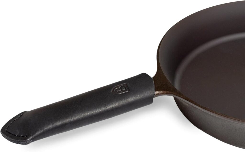 Field Company Black Leather Handle Cover – USA Made Vegetable-Tanned Heat Protection for Field Company Cast Iron Skillets