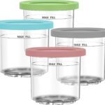 Ice Cream Containers Replacement for Ninja Creami Pints and Lids 16oz Compatible with NC300 NC301 NC299AMZ BPA-Free Dishwasher Safe Airtight Leaf-Proof Pack of 4 Pink Green Blue Grey