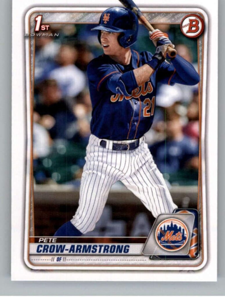 2020 Bowman Draft Paper #BD-72 Pete Crow-Armstrong New York Mets First Bowman RC Rookie Official MLB Baseball Trading Card From The Topps Company in Raw (NM Near Mint or Better) Condition