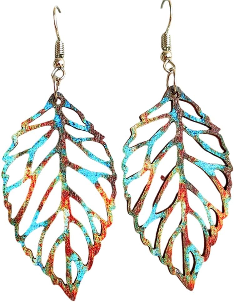 Nature Wooden Leaf Drop Dangle Earrings Wood Palm Leaves for Women Handmade Lightweight Bohemian Summer Tropical Plant Ethnic Jewelry