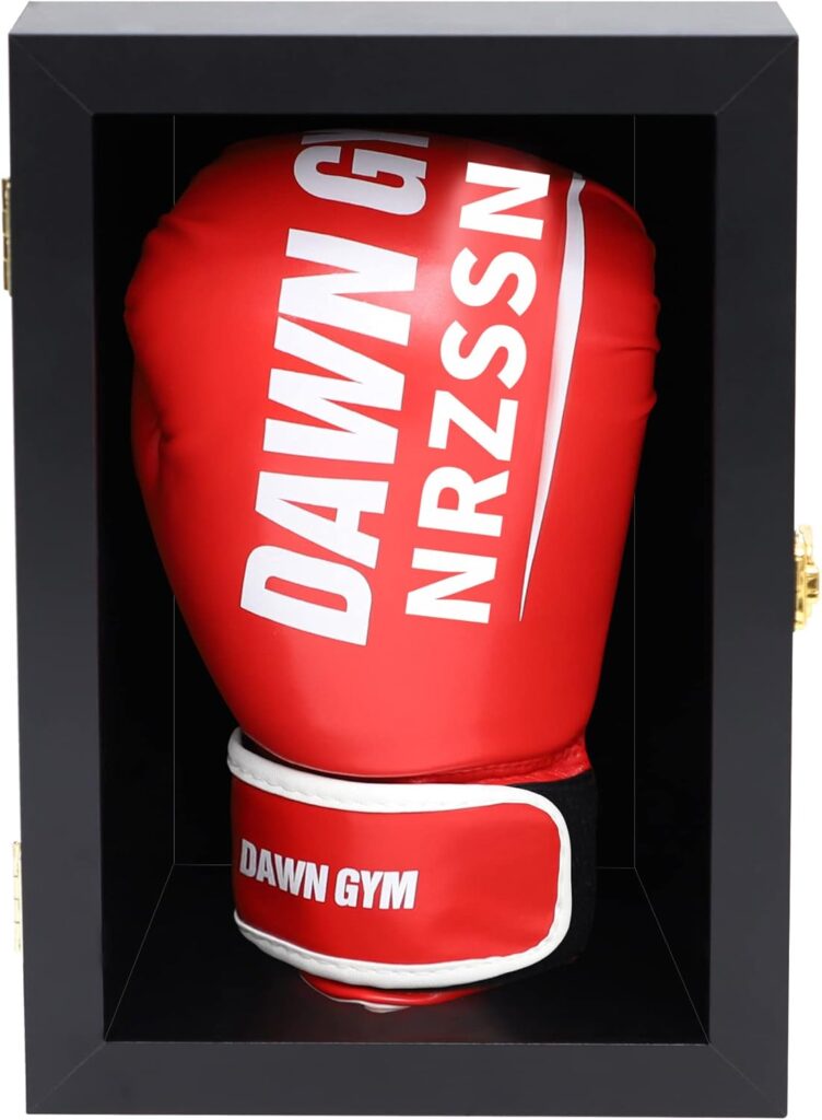 Boxing Glove Display Case Wall Mount Lockable Full Size pro UV Protected Clear Acrylic Holder Box for Baseball Boxing Signed Glove (Black – Single Glove)