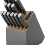 KitchenAid Classic Two-Tone Knife Block Set with Built-In Sharpener, High-Carbon Japanese Stainless Steel Knives, Charcoal Gray, 14-Piece