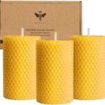 Beeswax Pillar Candles Set of 3 – Handmade Pure Beeswax Rolled Candles for Gift & Home Decor (2×3.3 in)