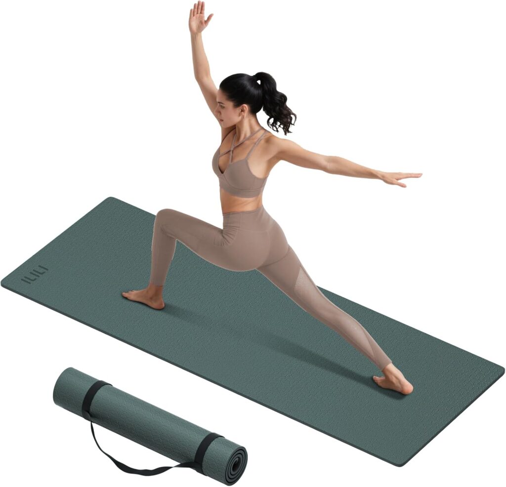 ILILI Yoga Mat 10mm Extra Thick and 193cm Extra Long, 76×28ร0.4 Inch, Double Color Non-Slip TPE Material, Easy Carrying with Strap, Ideal for Yoga, Pilates, Floor Exercise, Home and Outdoor Use, Eco Friendly