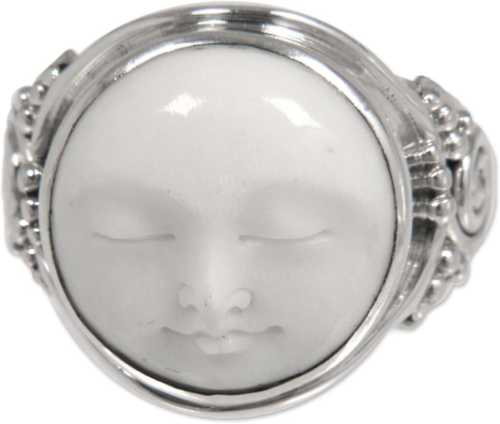 NOVICA Artisan Handmade Bone Ring Crafted .925 Sterling Silver Cocktail Indonesia ‘Face of The Moon’