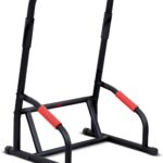 Sunny Health & Fitness Power Tower, Dip Bar, Push-Up & Pull Up Assisting Parallette Station w Optional Rock Climbing Grip Trainer