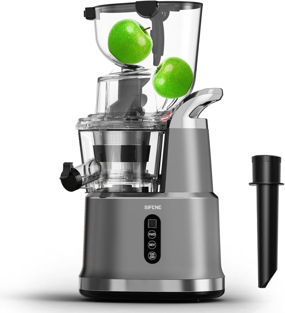 Cold Press Juicer Machine, SiFENE Slow Masticating Juicer, 83mm Wide Chute for Whole Fruits & Vegetables, Easy to Clean, High Yield, Non BPA, Gray