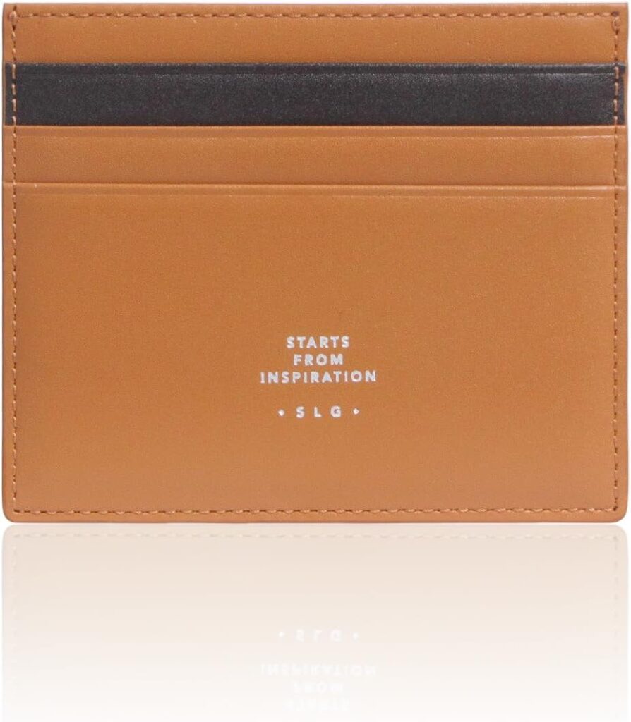 Lucen Ultra Slim Handcrafted Calf Leather Card Wallet for Men and Women – Minimalist Design with Elegant Dual Color Accent, Holds Cash and Cards (Tan/Brown)
