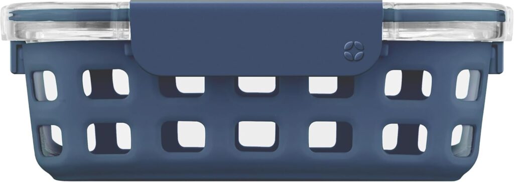 Ello Duraglass Meal Prep Container, 5 cup- Glass Food Storage Container with Silicone Sleeve and Airtight BPA-Free Plastic Lid, Dishwasher, Microwave, and Freezer Safe, Midnight