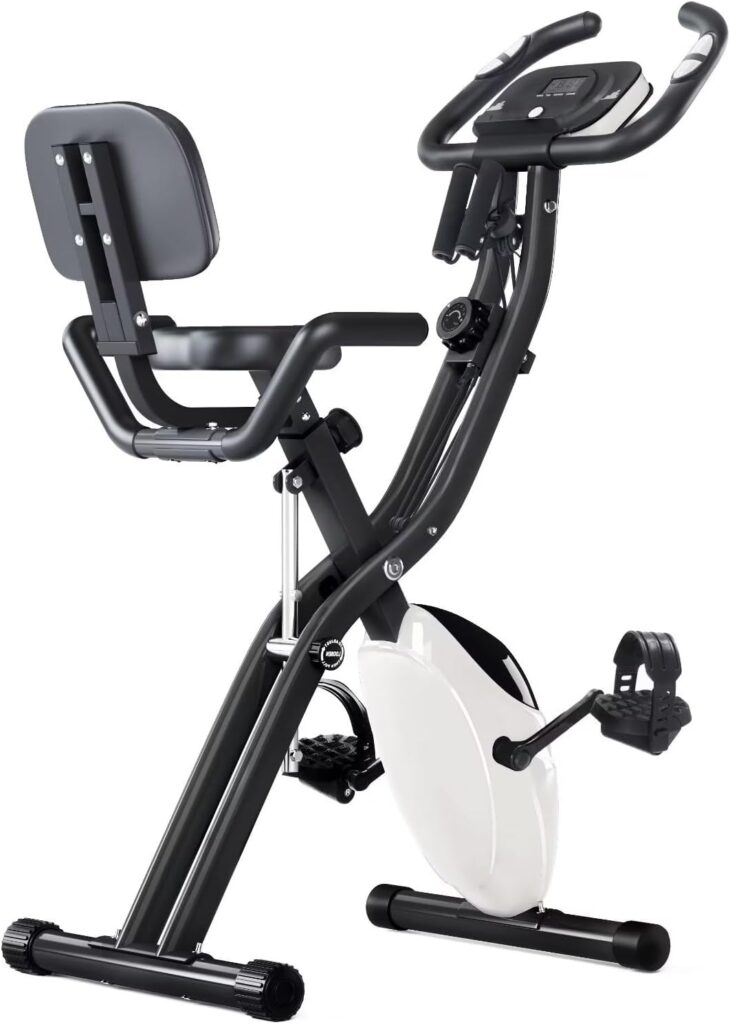 Merax Exercise Bike,Workout Bikes for Home,Folding Stationary Bikes for Home with 16-Level Magnetic Resistance, 300LBS Capacity X-Bike Indoor Exercise Equipment with Heart Rate Sensor & LCD Monitor
