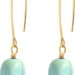 SOFYBJA Dainty 18K Gold Plated Pearl Turquoise Drop Earrings Long Dangle Lightweight Handmade Earrings Jewelry