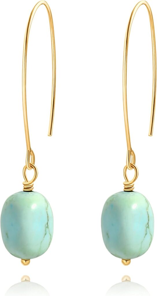 SOFYBJA Dainty 18K Gold Plated Pearl Turquoise Drop Earrings Long Dangle Lightweight Handmade Earrings Jewelry