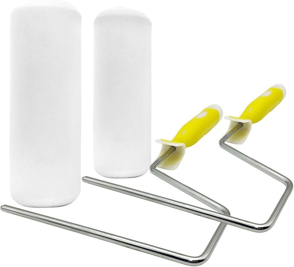 2 Pack Foam Paint Roller Covers, 9 Inch Foam Paint Rollers with 2 Roller Frame, High Density Foam Paint Roller Kit for Painting Walls, Cabinet, Ceilings, House