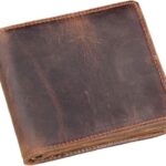 HRS Genuine Leather Wallets for Men-Handmade Vintage Italian Distressed Large Bifold Men’s Wallet with RFID Blocking ID Window and Zipper