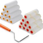 4 inch Paint Roller Kit, 20 Pack Small Paint Roller Set with High Density Foam Paint Roller and 3/8″ Nap Microfiber Covers, Suitable for Wall，Kitchen Cabinets, Doors, Tables, Etc