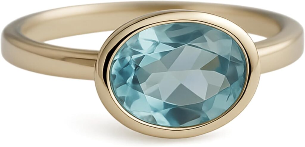 Blue Topaz Oval Cut 925 Gold Plated Sterling Silver Ring – Handmade Natural Gemstone Jewelry Gift Ideas for Women – Birthstone Birthday Valentine’s Mother’s Day Gift – Blue Gem Ring