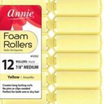 Annie Salon Style Medium Foam Hair Rollers – 7/8″ Yellow – 12 Piece Set – Soft Heat-less Hair Curling Tools