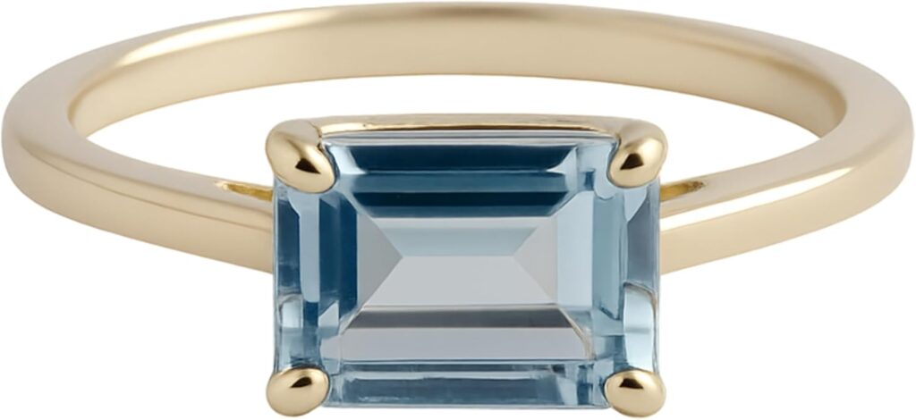 Blue Topaz Baguette Cut 925 Gold Plated Sterling Silver Ring – Handmade Gemstone Jewelry Gift Ideas for Women – Birthday Gift
