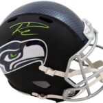 Russell Wilson Autographed Seahawks Flat Black Replica Full-Size Football Helmet – BAS COA