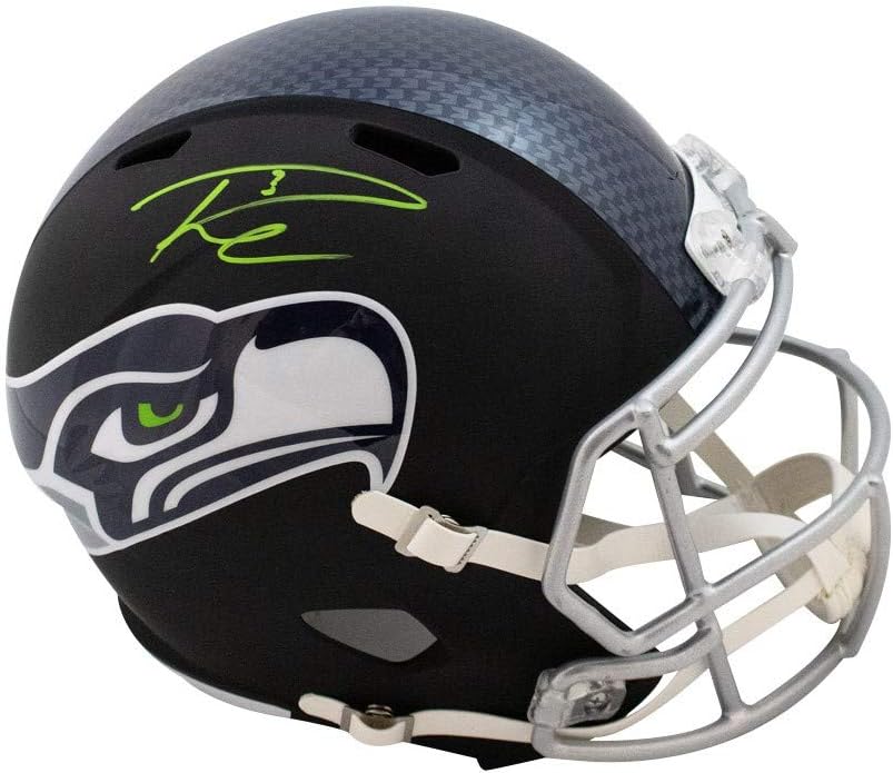 Russell Wilson Autographed Seahawks Flat Black Replica Full-Size Football Helmet – BAS COA