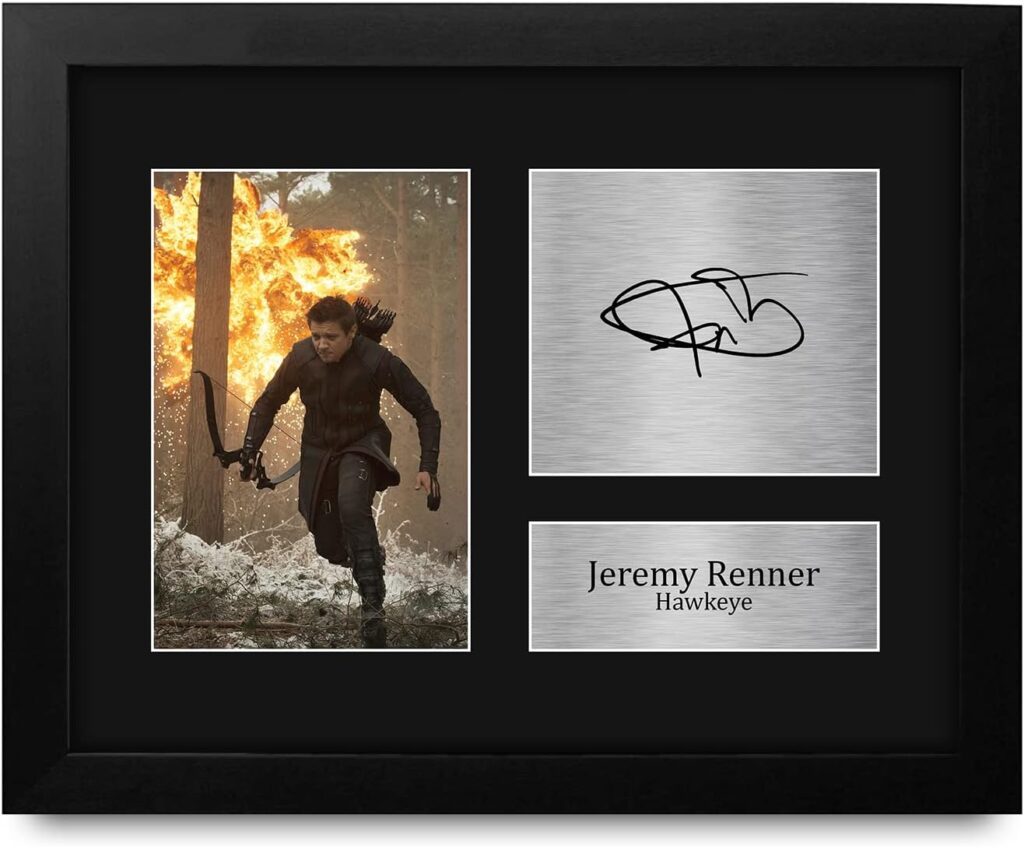HWC Trading Jeremy Renner USL Framed Signed Printed Autograph Hawkeye The Avengers Print Photo Picture Display – Great Gift Idea – US Letter Size