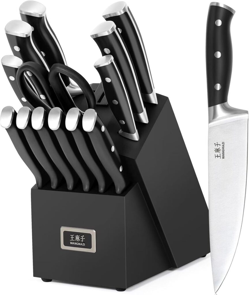 Premium Chef Knife Set,High Carbon Stainless Steel Ergonomic Rivet Handle,Sharp Knife Set for Kitchen,Hundreds of Years of Masterful Craftsmanship(Black,15PCS)