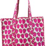 YILLE Handmade Cotton Quilted Tote Bag, Large Boho Reusable Unisex Grocery Travel & Beach Shoulder Bags